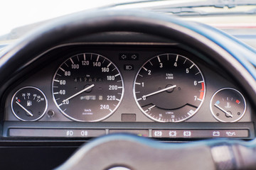 Close-up photo of old car odometer