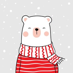 Draw white bear in snow for winter season.