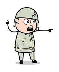 Showing by Pointing - Cute Army Man Cartoon Soldier Vector Illustration