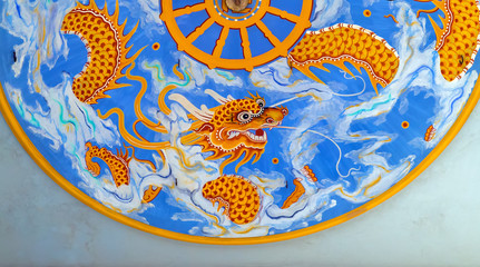 gold dragon, flowers on decorative background