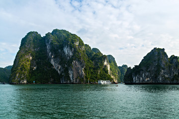 Fototapeta na wymiar Halong bay islands Ecosystem concept with mountain. Rock islands South China Sea Vietnam. Site Asia