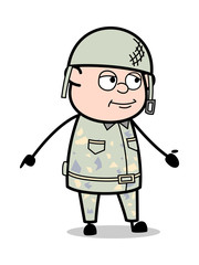 Smiling and Showing with Hand Gesture - Cute Army Man Cartoon Soldier Vector Illustration