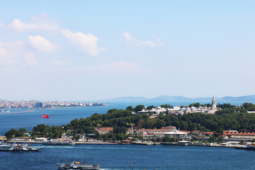 A panoramic view of Istanbul historical peninsula. Topkapi palace	