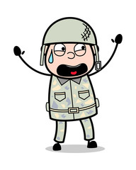 Groaning with Fear - Cute Army Man Cartoon Soldier Vector Illustration