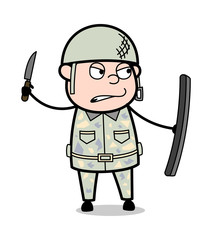 Ready to Fight - Cute Army Man Cartoon Soldier Vector Illustration