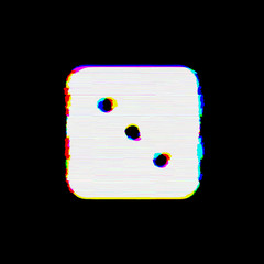 Symbol dice three has defects. Glitch and stripes