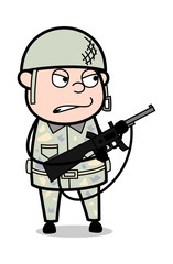 Angry Officer with Gun - Cute Army Man Cartoon Soldier Vector Illustration