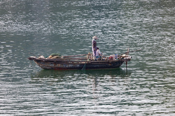 Obraz premium Fisherman in Halong bay in Vietnam