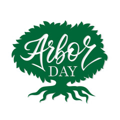 Arbor day words in a tree. Hand-writing, 