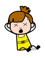 Groaning in Pain - Cute Girl Cartoon Character Vector Illustration