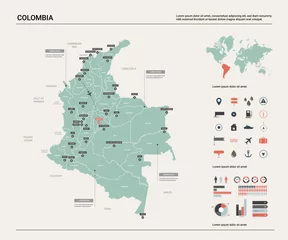 Fototapeten Vector map of Colombia. High detailed country map with division, cities and capital Bogota. Political map,  world map, infographic elements. © Анна Тощева