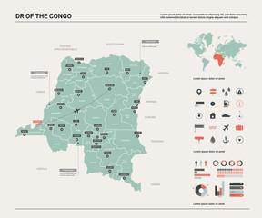 Vector map of DR of the Congo. High detailed country map with division, cities and capital Kinshasa. Political map,  world map, infographic elements.