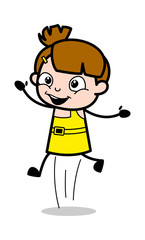 Joyful Jumping - Cute Girl Cartoon Character Vector Illustration