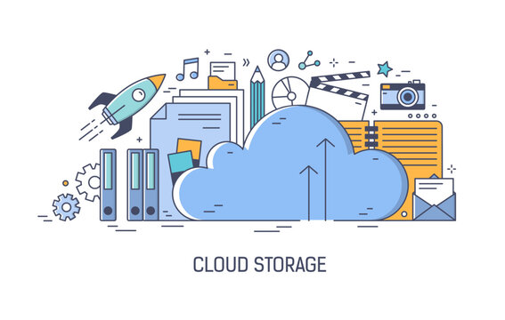 Banner template for advertising of cloud computing technology, application for information storage, transfer digital data, files download and upload