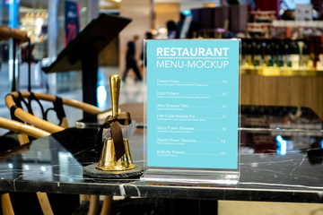 Mock up restaurant menu with acrylic frame