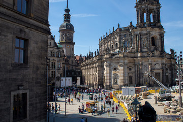 Dresden cityscape with beautiful restored Baroque architecture, old downtown.