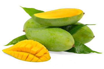 Green mango on white background