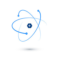 Atom structure. Blue atom icon. vector illustration isolated on white background - obrazy, fototapety, plakaty