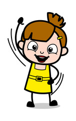 Waving Hands - Cute Girl Cartoon Character Vector Illustration