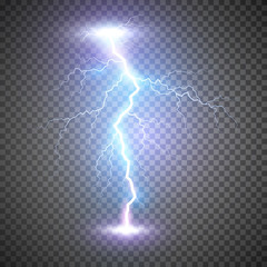 Lightning flash bolt or thunderbolt. Blue lightning or magic power blast storm. Vector illustration on transparent background - obrazy, fototapety, plakaty