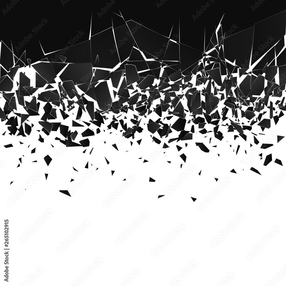 Wall mural abstract cloud of pieces and fragments after explosion. shatter and destruction effect. vector illus