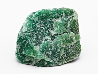 Green mineral stone specimen of aventurine isolated on white limbo background - obrazy, fototapety, plakaty