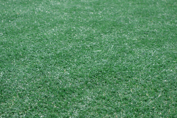 Artificial green color grass football field loan with blur effect.
