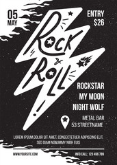 Rock and Roll Black White Vector Banner Design - obrazy, fototapety, plakaty