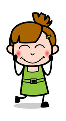 Feeling Shy - Cute Girl Cartoon Character Vector Illustration