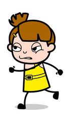 Running - Cute Girl Cartoon Character Vector Illustration