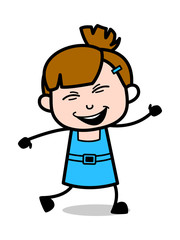 Walking Style in Happiness - Cute Girl Cartoon Character Vector Illustration