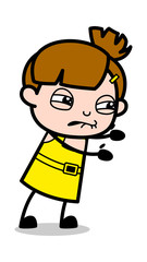 Trying to Pull - Cute Girl Cartoon Character Vector Illustration