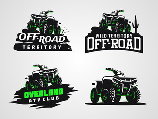 Set of ATV vehicle logo and emblems. All-terrain 4x4 quad illustration. - obrazy, fototapety, plakaty
