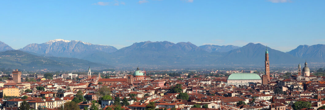 cityscape of Vicenza City in Northern Italy with the famous monu