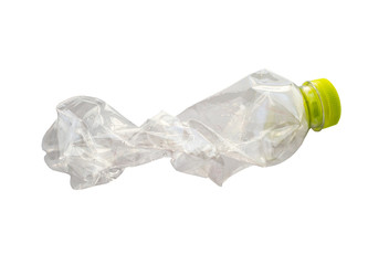 Crushed plastic bottle isolated on white background with clipping path