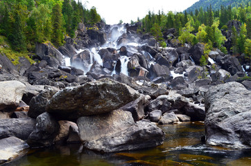 Summer landscape of Uchar waterfall in Altai mountains, Altai Republic, Siberia, Russia