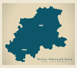 Modern Map - Neckar-Odenwald-Kreis county of Baden Wuerttemberg DE