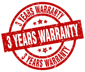 3 years warranty round red grunge stamp