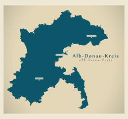 Modern Map - Alb-Donau-Kreis county of Baden Wuerttemberg DE