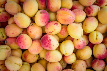 A group of ripe peaches