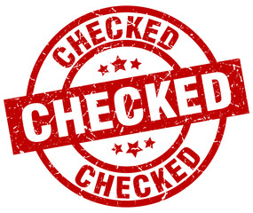 checked round red grunge stamp