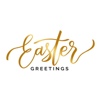 Easter greetings lettering in gold. 