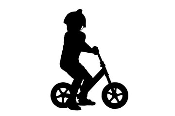 Silhouette  boy   and bike relaxing on white  background