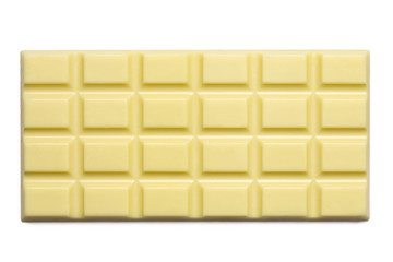Whole slab of white chocolate isolated on white from above.