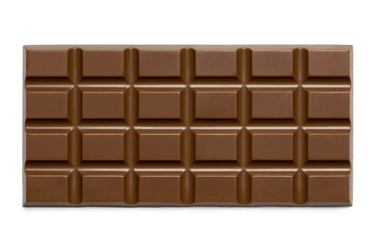 Whole slab of milk chocolate isolated on white from above.