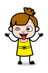 Teasing with Tongue Out - Cute Girl Cartoon Character Vector Illustration