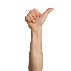 Adult man hand showing thumb up gesture