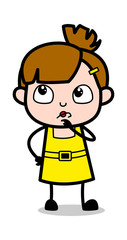 Thinking - Cute Girl Cartoon Character Vector Illustration