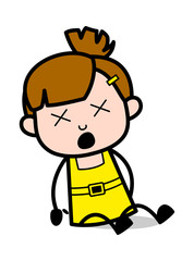 Dizziness - Cute Girl Cartoon Character Vector Illustration