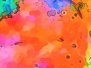 Abstract acrylic background. Watercolor texture. Psychedelic crazy art. Unusual design pattern. Warm and very bright colors.